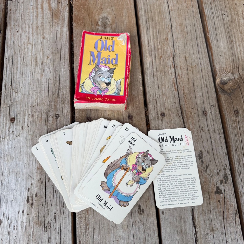 Vintage Milton Bradley Jumbo Old Maid Card Game Kids 1988 Red Yellow 4875